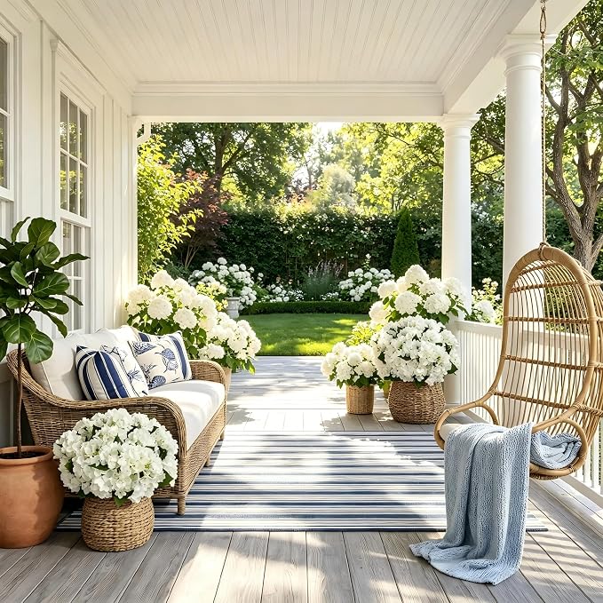 8 Pcs Hydrangea Artificial Flowers Outdoor Silk Bouquets, White UV Resistant Faux Hydrangeas Flowers for Table Vase Centerpieces Outside Party Wedding Porch Patio Planter Home Indoor Outdoor Decor