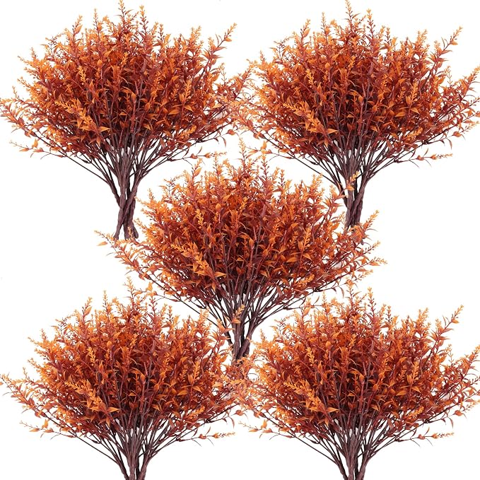 RECUTMS Fake Fall Plants for Outdoor Faux Lavender Flowers Fake Greenery | 36Pcs Brown Artificial Fall Flower Outside UV Resistant Faux Autumn Plants Artificial Bushes for Bookshelf Balcony Decoration