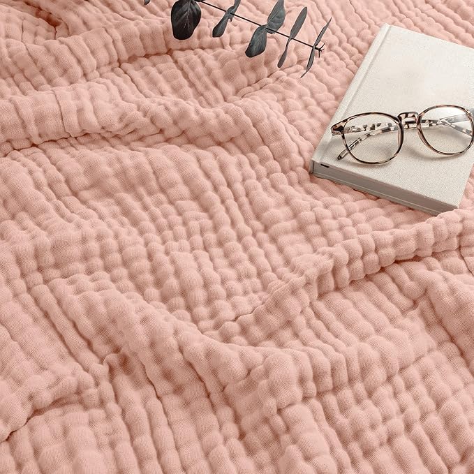 Comfy Cubs Adult Muslin Blanket 90x90” Queen Swaddle Blankets, Blush | 6 Layer Soft, Breathable & Lightweight Muslin Adult Blanket - Machine Washable & Designed in the US Bedding for All Seasons