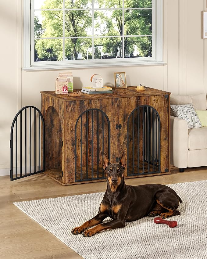Hzuaneri 46.5'' Dog Crate Furniture,Dog Kennel Indoor for Medium/Large Dogs | Dog Kennel Furniture Wooden Dog Cage Heavy Duty Dog Crate Decorative Pet House End Side Table TV Stand,Rustic Brown DFC93901B