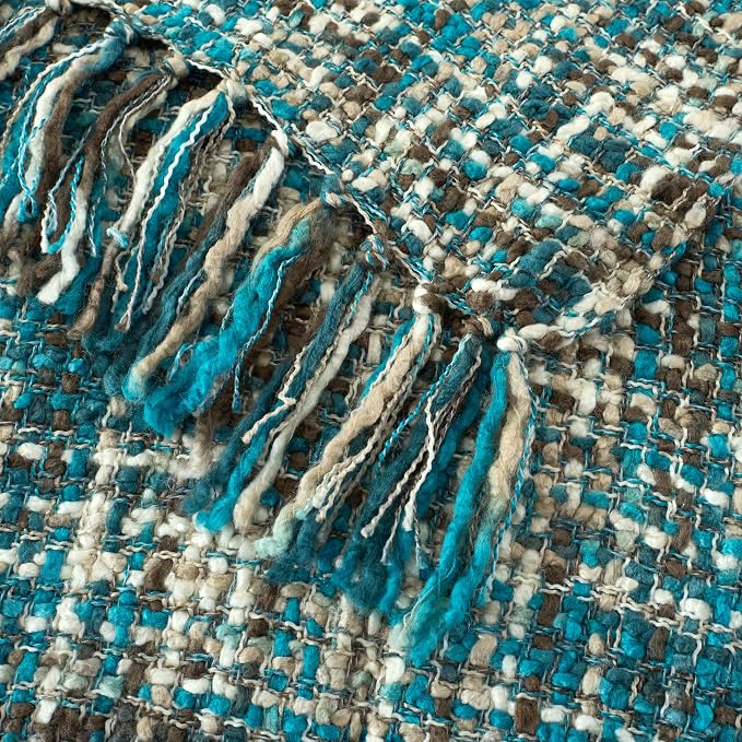 Multi-Color Cable Woven Throw Blanket for Couch - 60"X80" | Multicolored Boho Style,Super Soft Warm Cozy Chunky Blankets with Decorative Tassels for Bed and Sofa,Teal
