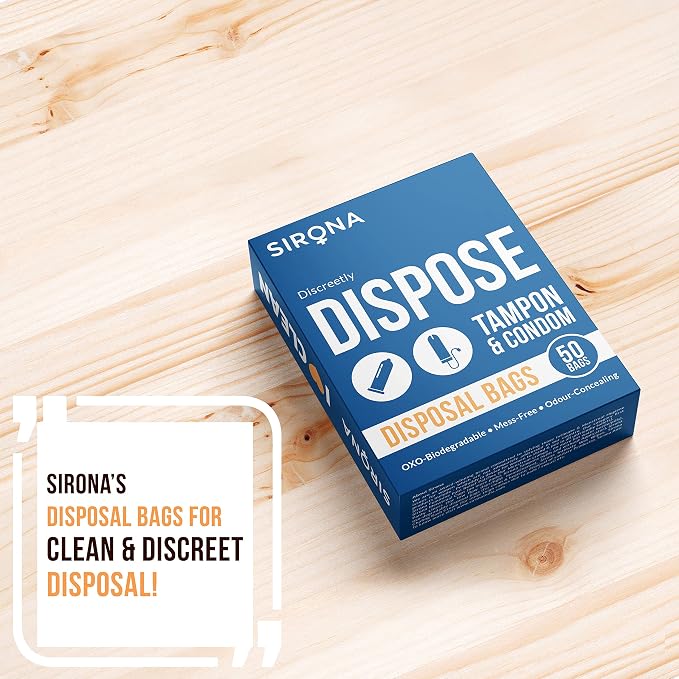 Sirona Condom and Tampon Disposal Bags - 50 Bags | for Discreet Disposal of Tampons and Condoms | Bathroom Trash Bag