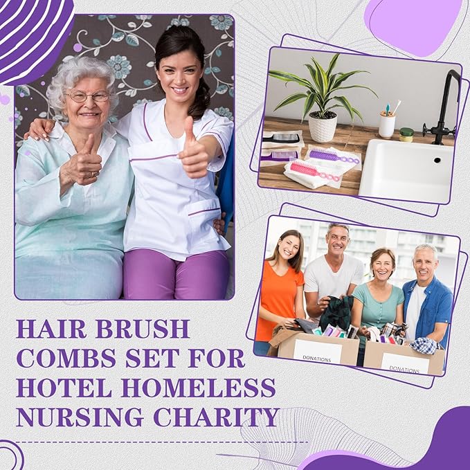SiliFine 96 Pcs Bulk Hair Brush Combs for Homeless Individually Wrapped Hair Brush and Comb Set for Women Hotel Nursing Charity Travel(Multicolor)