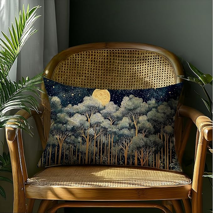Rustic William Morris Night Forest Green Moon Decor Pillow Covers 20x12,Vintage Botanical Nature Landscape Decorative Throw Pillow Covers for Home Bedroom Living Room