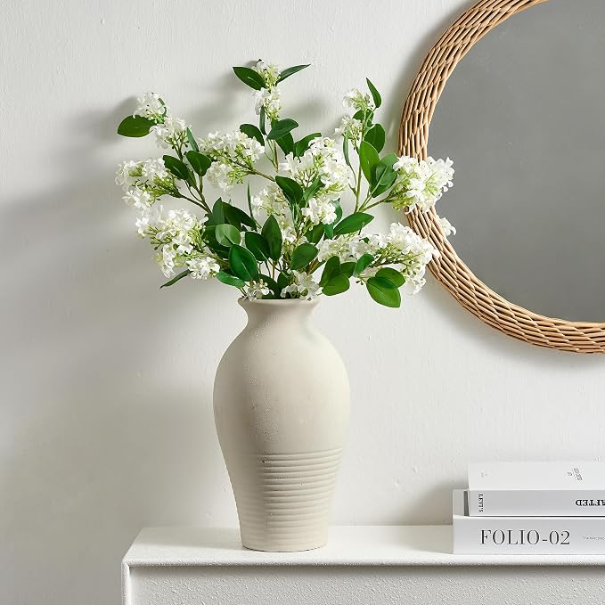 Ceramic Flower Vase Home Decor,11inches Large Farmhouse Table Vases | Rustic Vintage Living Room Kitchen Bedroom Decorations for Home, Shelf, Fireplace Mantel Decoration (11",Off-White)