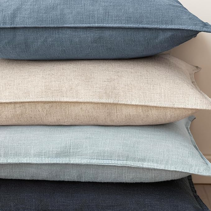 Foindtower Set of 2, Decorative Linen Solid Throw Pillow Covers Soft Accent Euro Cushion Case Boho Farmhouse Neutral Pillowcase for Couch Sofa Bedroom Living Room Home Decor 24 x 24 Inch Misty Blue