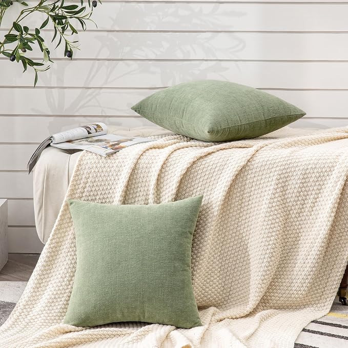GAWAMAY Decorative Square Sage Green Throw Pillow Covers 20"x20" Inch Set of 2, Super Soft Chenille Pillows Cover, Farmhouse Fall Pillowcase for Living Room Bedroom Sofa Couch Cushion Cover 50x50cm