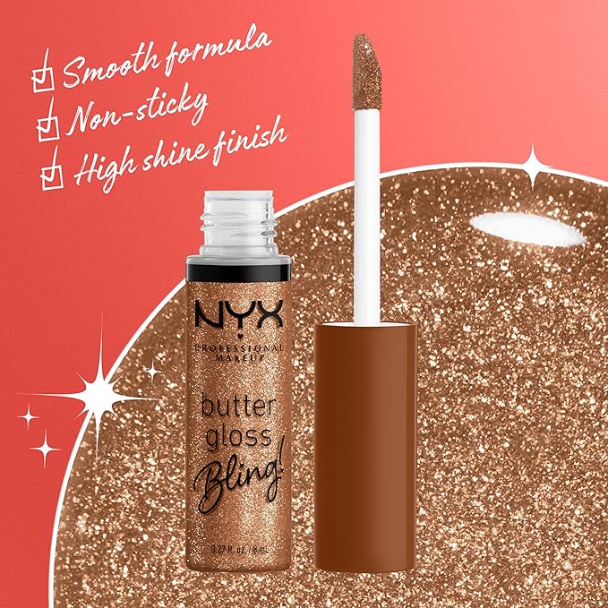 NYX PROFESSIONAL MAKEUP Butter Gloss Bling Lip Gloss, Non Sticky and Shiny Vegan Lip Makeup - Pay Me In Gold