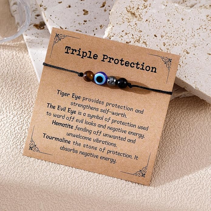 Korotho Empath Protection Bracelet Empath Bracelets Gifts for Her Natural Healing Crystal Beaded Bracelet, Tourmaline, Amethyst, Hematite, Rose Quartz, Jewelry for Best Friends Daughter Mom