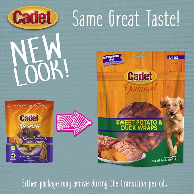 Cadet Gourmet Sweet Potato & Duck Wrapped Biscuits Dog Treats, 14 oz | Real sweet potato & duck, dog treats wraps, crunchy healthy dog treats, great for training, for small & large breeds