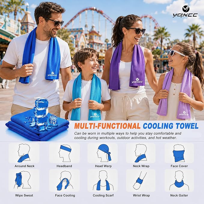 YQXCC 4 Pack Cooling Towels (40"x12"), Ice Cool Neck Towel, Soft Breathable Microfiber for Gym, Yoga, Golf, Running, Camping & All Hot Weather Activities