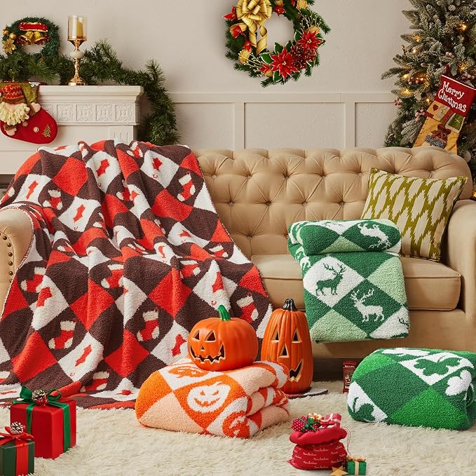 Christmas Knit Throw Blanket - Super Soft Cozy Fuzzy Blankets for Couch, Sofa & Bed, Holiday Throw Blanket，60"x80"