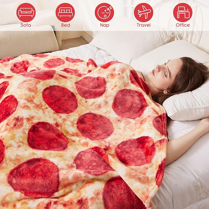 SeaRoomy 71 in Pizza Blanket, Novelty Funny Food Throw Blanket | White Elephant Gifts, Gag Gifts For Teen Boys & Girls, Novelty Christmas Birthday Presents, Double Sided, Soft Flannel