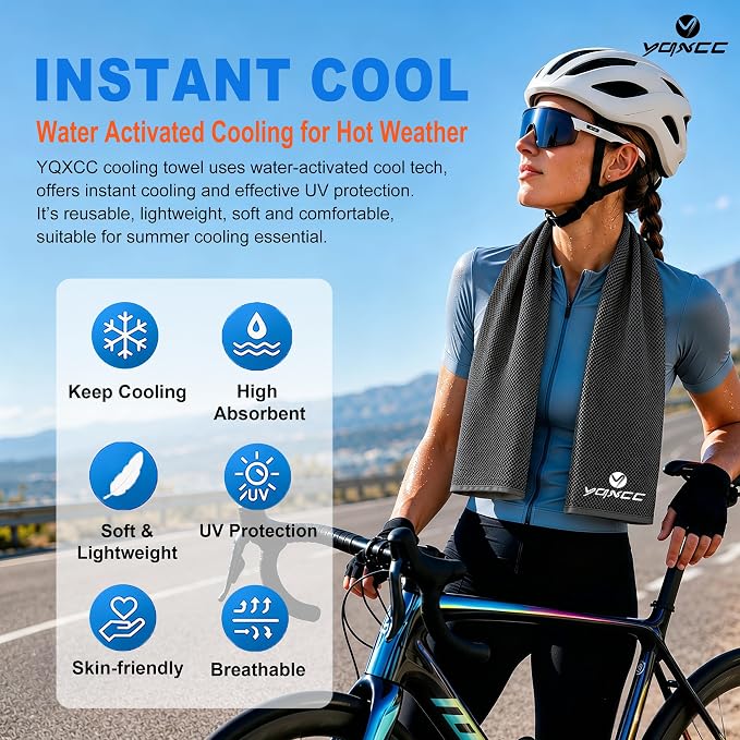 YQXCC 4 Pack Cooling Towels (40"x12"), Ice Cool Neck Towel, Soft Breathable Microfiber for Gym, Yoga, Golf, Running, Camping & All Hot Weather Activities