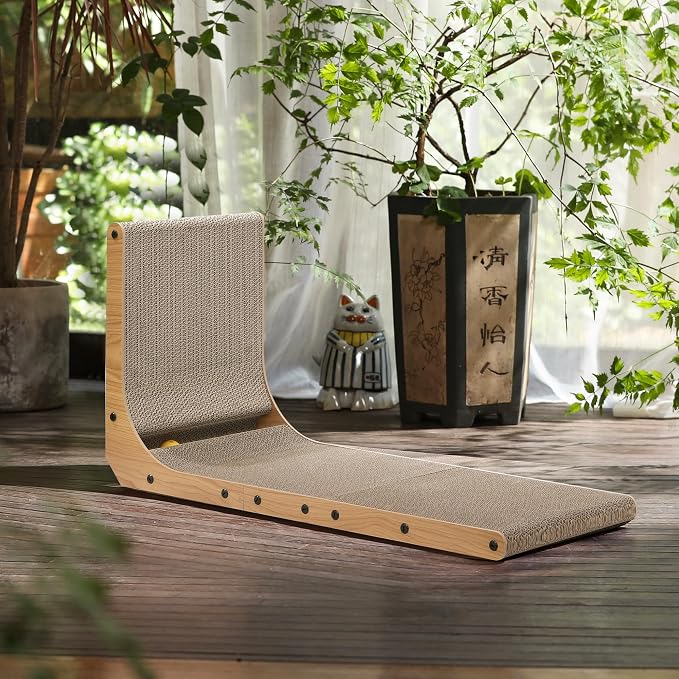 FUKUMARU Cat Scratcher for Indoor Cats, 32.7 Inch L Shaped Cat Scratch Pad | Extra Large Cardboard Cat Scratcher for Wall Sofa, Vertical Cat Scratching Board with Ball Cat Toy, Tall Cat Scratching Post