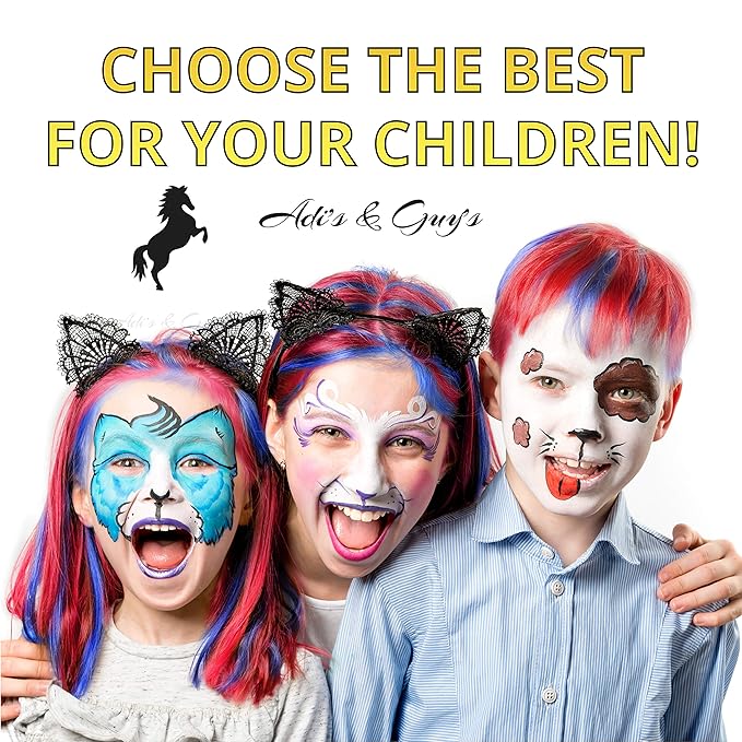 Face Paint Kit for Kids – 20 Washable Colors, Guaranteed Stain-Free, Paints 60+ Faces, Hair Chalk, Glitter, Brushes, Stencils, Non-Toxic, Perfect for Birthdays, Halloween, Parties