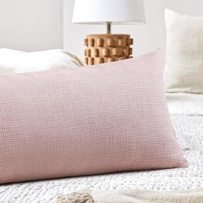 OTOSTAR Linen Throw Pillow Cover Set of 1 Decorative Long Lumbar Pillowcase Rectangle Cushion Cover 14x36 Inch for Home Decor Sofa Bedroom Car 35 x 90CM Pink