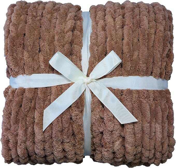 Maetoow Tighter Version Chenille Chunky Knit Blanket Throw,60×80,Brown