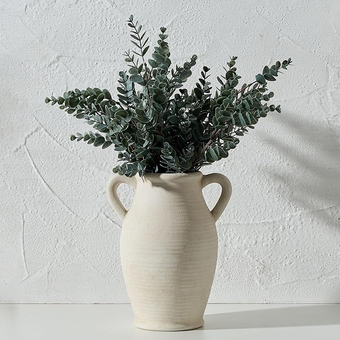 Emotionally Grounded Vase, Vaseking Large Ceramic Rustic Vase with 2 Handles, 9.8 inch Minimalist Decorative Farmhouse Tall Vases for Home Decor, Living Room, Enterway, Table Decoration, Fossil