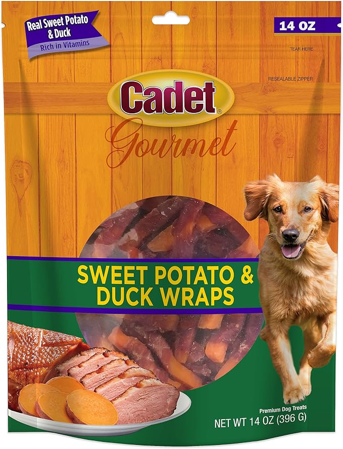 Cadet Gourmet Sweet Potato & Duck Wrapped Biscuits Dog Treats, 14 oz | Real sweet potato & duck, dog treats wraps, crunchy healthy dog treats, great for training, for small & large breeds