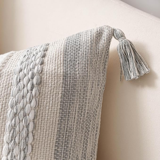 Gray Boho Decorative Throw Pillow Cover 20x20 Square Farmhouse Accent Cushion for Couch Sofa Livingroom Bedroom Pillowcase Modern Home Décor (Pack of 1)