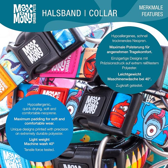 Max & Molly Smart ID Dog Collar with Gotcha! QR Safety Tag and Custom Pet Profile, Soft Padded Neoprene, Waterproof, Mosaic, Large