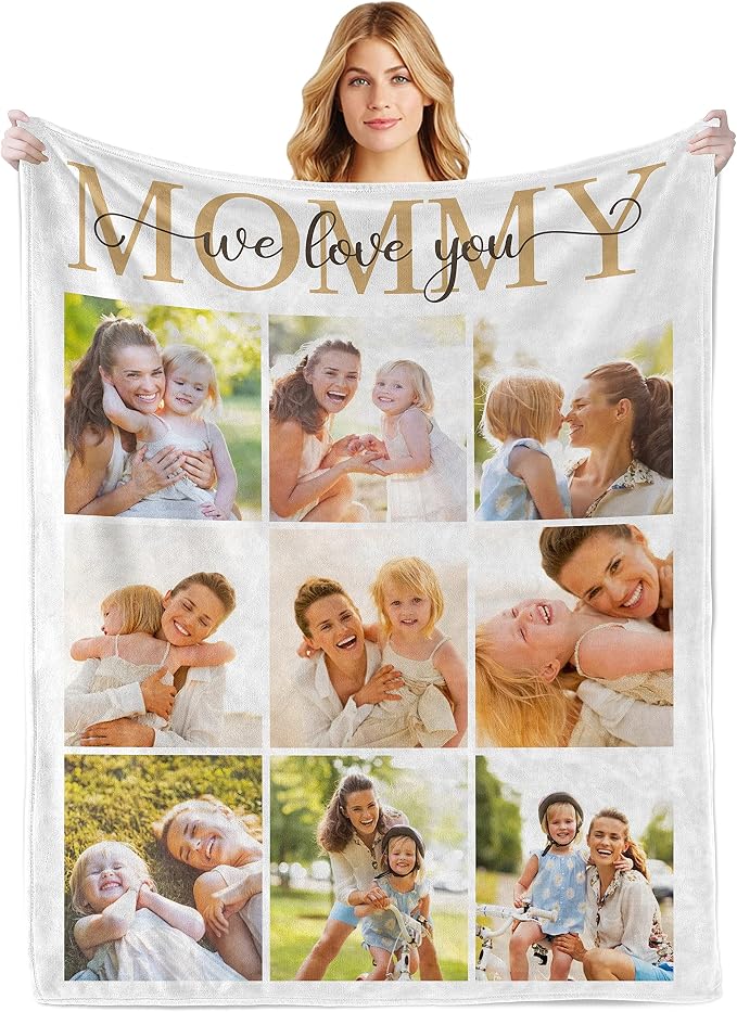 Custom Gifts for Mom from Daughter, Customized Blankets with Photos | Using My Own Photos Custom Memorial Gifts for Mother's Day Christmas Birthday, Dad, Friends, Couples, I Love You Mom