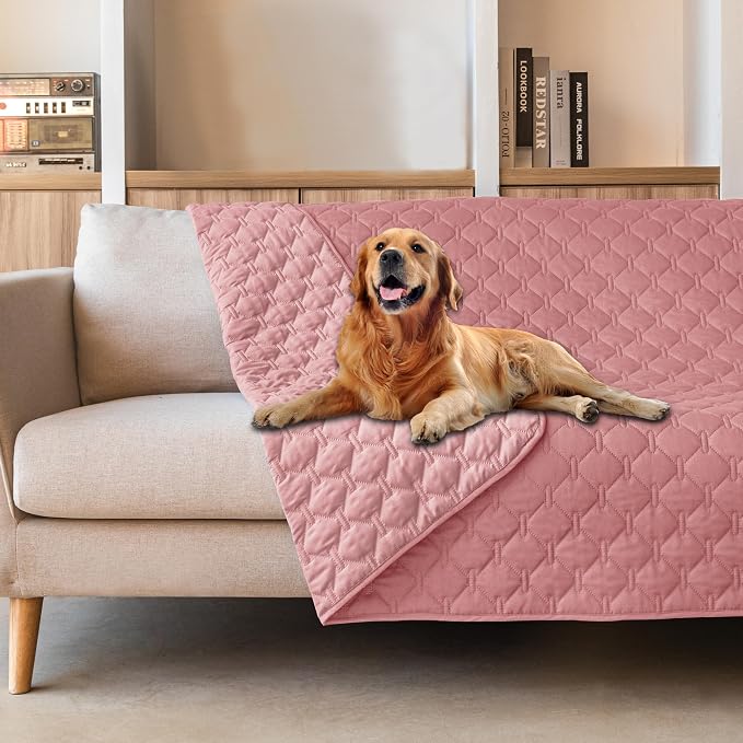 gogobunny Waterproof Dog Blankets for Large Dogs, Pet Bed Cover Breathable | Washable Pee Pads, Quilted Throw Blanket, Furniture Protector for Couch Sofa Bed Car, 82x82 Inch Dark/Light Pink