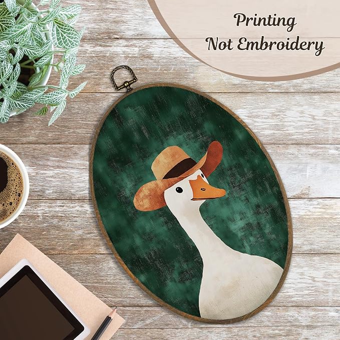 LKETW Vintage Western Silly Goose Oval Wall Art Decor, Farmhouse Cowboy Goose Oval Canvas Hanging Decor, Retro Western Farm Animals Wall Decorations for Home Bedroom Nursery Room, 8.6x11.4 Inch