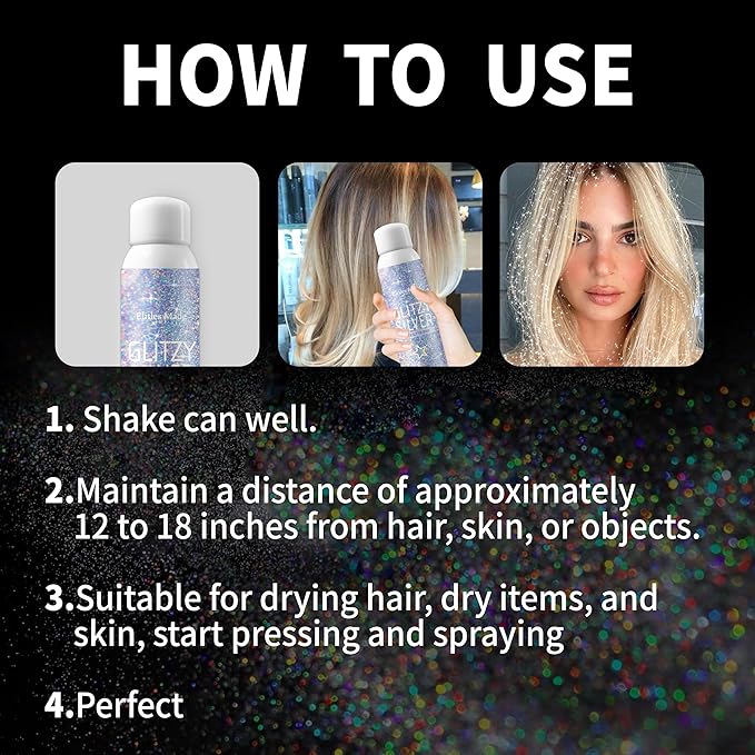 Hair Glitter, 2PCS Body Glitter Spray Glitter Hairspray for Kids Women, Long-Lasting Quick-Drying Holographic Glitter Spray for Hair and 8.4 Fl OZ (Holo Silver+ Gold)