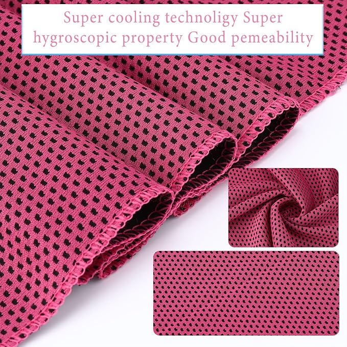 Honoson 10 Pcs Cooling Towels for Neck and Face, 47"x12" Sports Breathable Ice Towels Microfiber Chilly Sweat Rags with Portable Bottle for Gym Golf Athletes Yoga Workout Hot Weather (Rose Red)