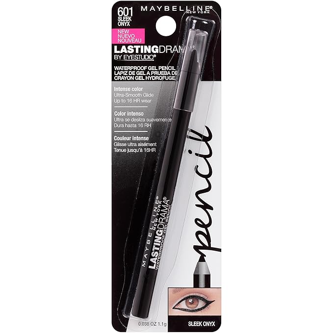 Maybelline Eyestudio Lasting Drama Waterproof Matte Gel Pencil Black Eyeliner Makeup, Sleek Onyx, 1 Count