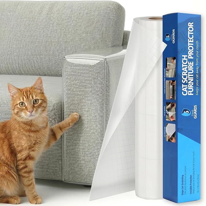 Cat Scratch Furniture Protector Roll, 16"x79" Couch Protector from Cat Claws, Custom-Cut Clear Anti-Scratch Tape for Sofa Corner & Door, No Residue Cuttable Cat Deterrent