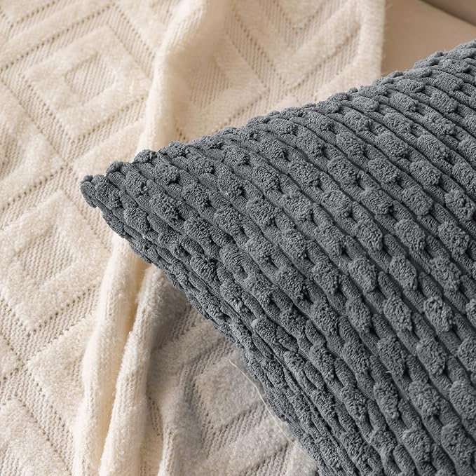 Set of 4 Medium Grey Decorative Throw Pillow Covers 22x22 Inch Corduroy Pillow Covers for Bed Couch Sofa Living Room Soft Square Cushion Cases