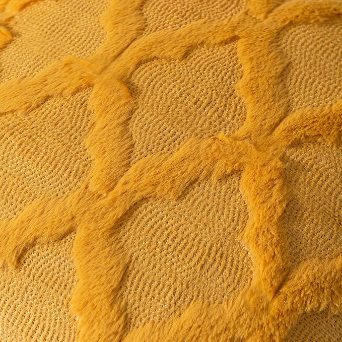 Set of 2 Soft Moroccan Throw Pillow Covers 22x22 Inch Plush Boho Decorative Pillow Cover Accent Cushion Case for Couch Sofa Bed, Mustard Yellow