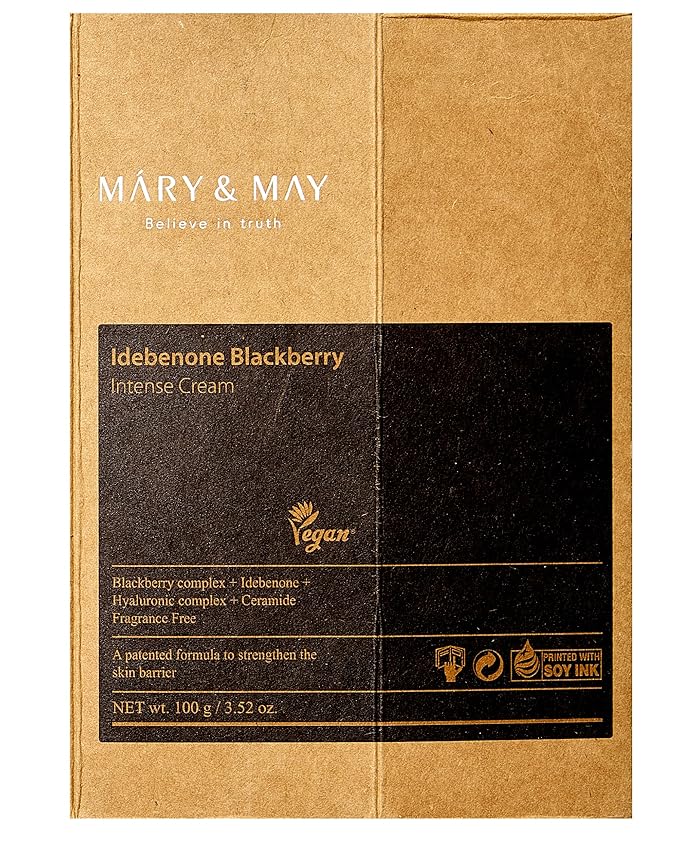 Mary&May Idebenone Blackberry Cream | Antioxidant Korean Moisturizer with 5 Ceramides & Hyaluronic Acid | Skin Barrier Repair & 48H Hydration | For All Skin Types (100g/3.52oz)