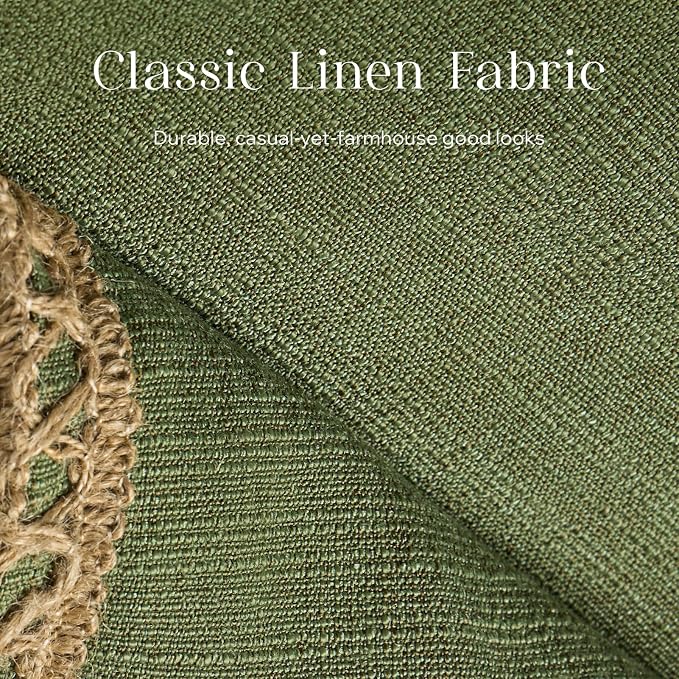 Phantoscope Pack of 2 Farmhouse Decorative Throw Cover Burlap Linen Trimmed Tailored Edges, Olive Green, 18 x 18 inches, 45 x 45 cm