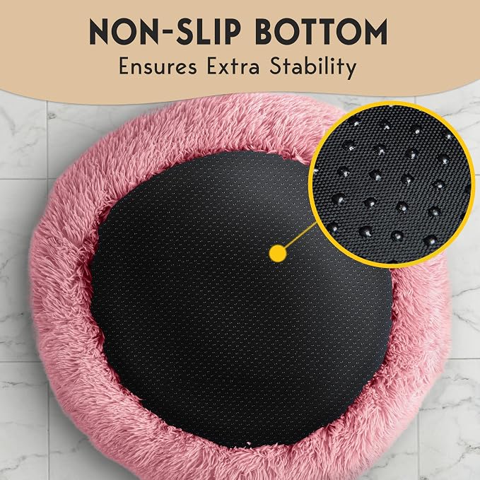 PetJett XL Dog Beds for Large Sized Dog - 45'' Extra Large Dog Bed, Anti-Slip & Washable Super Soft Round Donut Bed, Fluffy Faux Fur Anti-Anxiety Premium Comfort Pet Bed, Fits Dogs up to 120 lbs