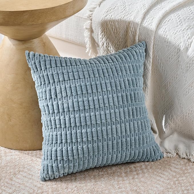 Fancy Homi 4 Packs Decorative Throw Pillow Covers for Living Room Couch Bed, Modern Farmhouse Boho Home Décor Accent Cushion Case, 18" x 18", Light Blue