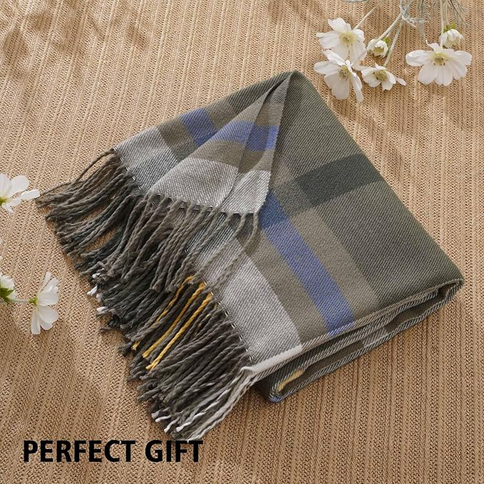 Green Plaid Throw Blanket for Couch, Army Green Plaid Blanket 50"x60" | Lightweight Farmhouse Outdoor Throw Blankets for Bed, Sofa, Cozy Woven Throw with Tassels