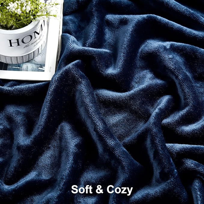 DREAMNINE Pack of 10 Fuzzy Soft Fleece Throw Blanket for Couch Sofa 50" x 60", Decorative Solid Lightweight Velvet Blankets for Chair, Cozy Accent Shaggy Micro Flannel Blanket for Bedroom, Navy Blue