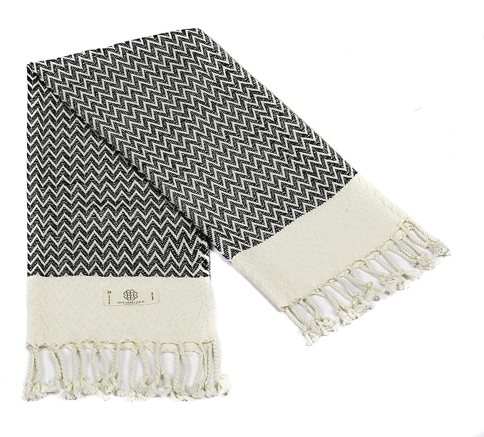 Madamelique Exclusive Hand Towels Set of 2-18 x 40 Inches - Decorative Bathroom Peshtemal Towel for Hand, Face, Hair, Yoga, Tea, Dishcloth, Kitchen and Bath - 100% Pure Cotton (Black)