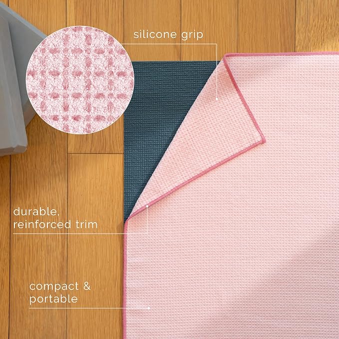 S&T INC. Aura Yoga Mat Towel with Non-Slip Grip, Enhanced Silicone Grip, Soft and Absorbent for Gym, Pilates, and Hot Yoga Mat, 2 Pack, 24 inches x 72 inches, 340GSM, Pink