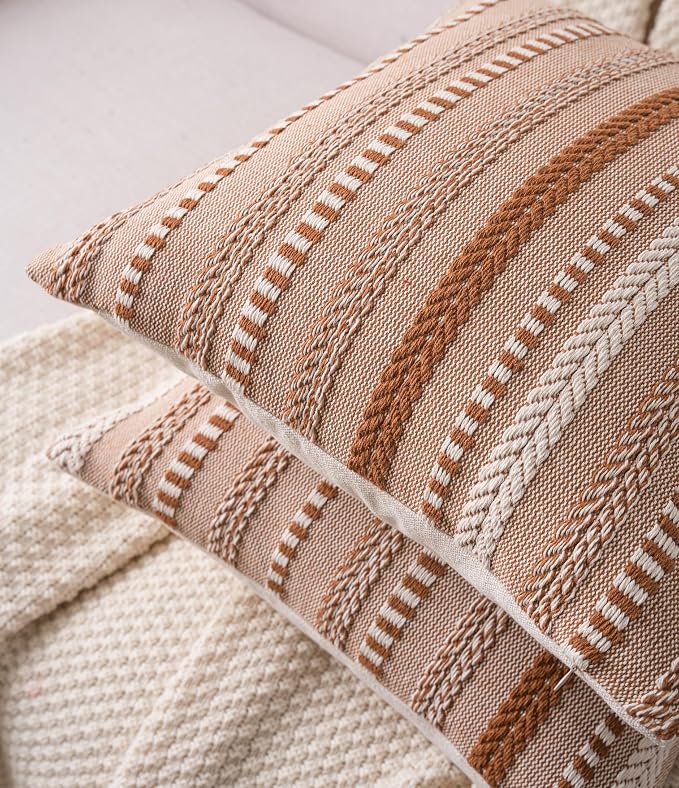 Cethom Boho Throw Pillow Covers 18x18 Inch Set of 2, Farmhouse Decorative Couch Pillow Cases, Brown Accent Pillows of Bed, Sofa Bedroom Living Room Home Decor Cushion Cover