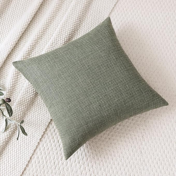 OTOSTAR Linen Throw Pillow Cover Set of 1 Decorative Square Pillowcases Cushion Covers 20x20 Inch for Home Decor Sofa Bedroom Car 50 x 50CM Olive Green