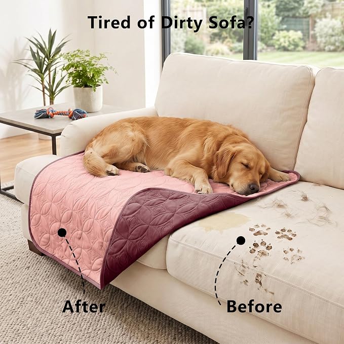 Waterproof Couch Cover for Dogs - Washable Pets Furniture Protector | TPU Leak-Proof Liner, Lightweight & Reversible, Fits Chair, Sofa, Bed, 30" x 30" , Burgundy/Pink