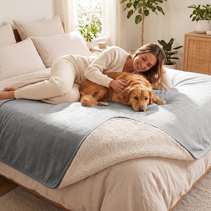 Waterproof Blanket for Dogs - Pet Throw as Furniture Protector | Cozy Sherpa & Smooth Velvet, Reversible and Machine Washable, for Couch, Bed, or Travel, 60"x80", Dark Grey