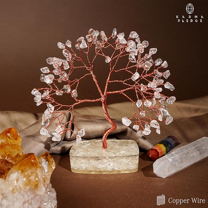 Clear Quartz Crystal Tree of Life Birthday Gifts for Women, Men, Friends, Handmade Chakra Healing Crystals Tree for Home Office Decor, Positivity, Good Luck, Money, Unique Gifts for Her Mom, Dad