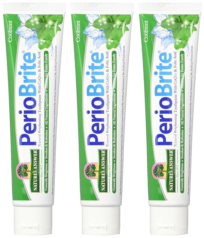 Nature's Answer Periobrite Natural Toothpaste, Cool Mint, 4 Ounce, 3 Count | Natural Teeth Whitener | Freshens Breath | Removes Plaque | Minimizes Dry Mouth