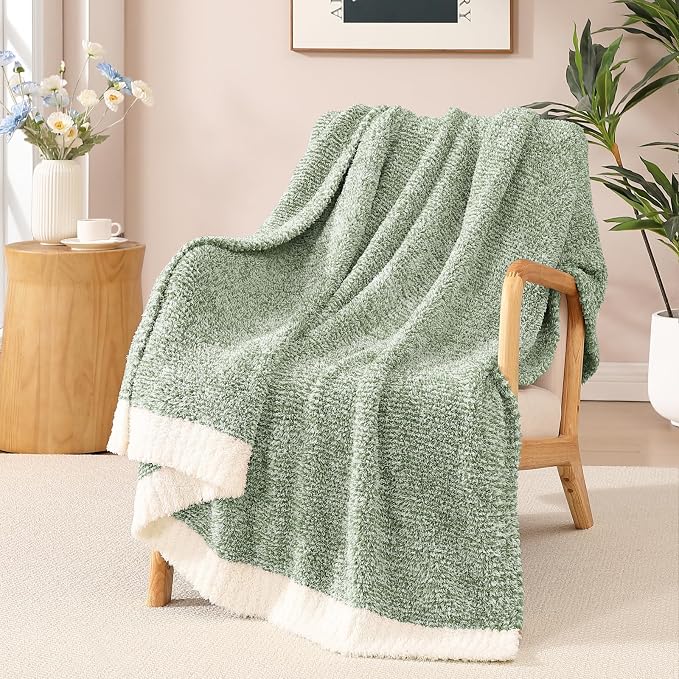 Soft Throw Blanket for Couch-Cozy Reversible Knitted Blankets | Lightweight Warm Fluffy Decor for Women, Mom, Her & Girls, Sofa, Chair, Bed, 50x60in, Cationic Dyeing Green